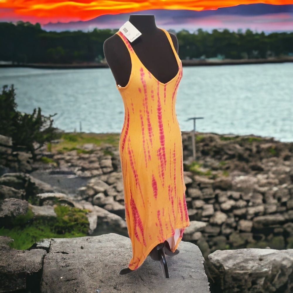 Splendid Orange Hot Pink Tie Dyed Maxi Dress Skirt Size S Made in USA Miami Vibe